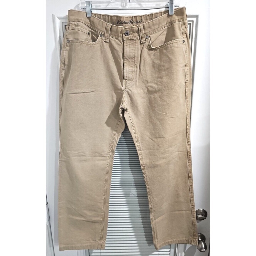 Eddie Bauer  Khaki  Regular Straight Work Pants Mens 35/32  Beige 100% Cotton
